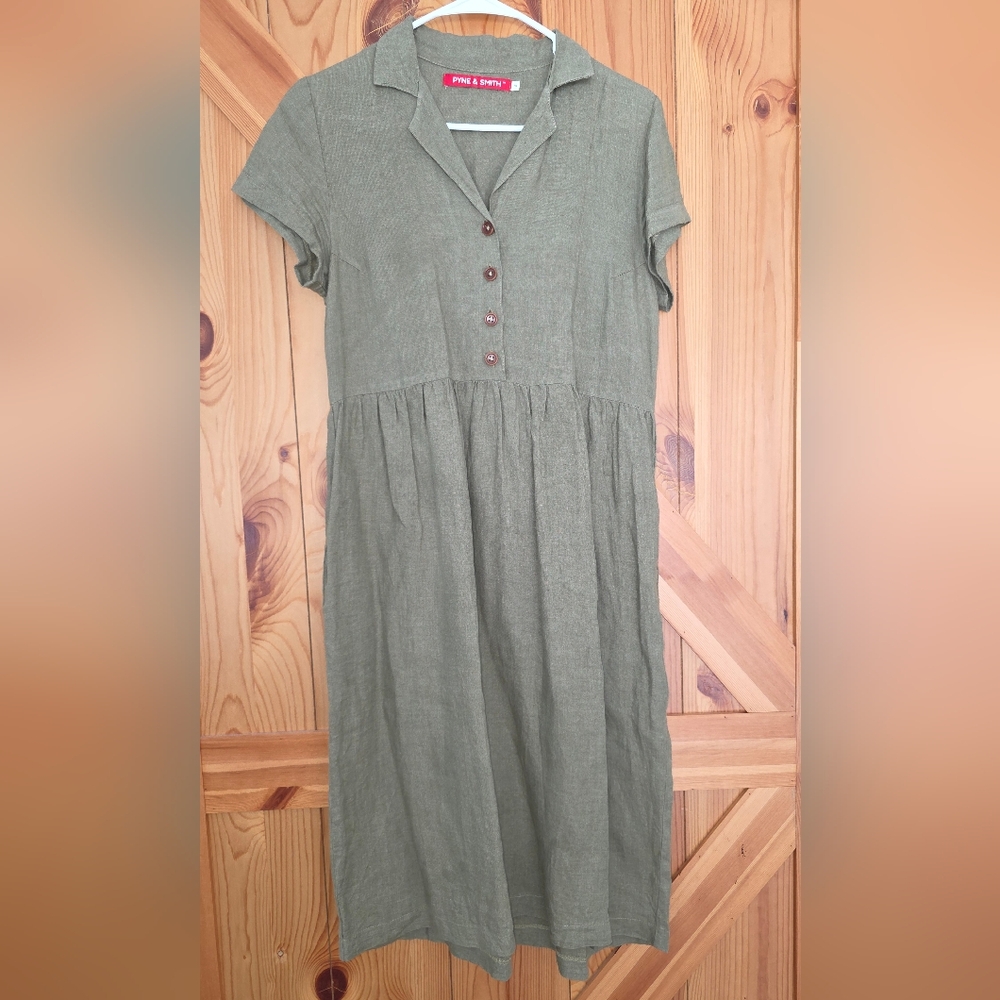 Pyne & Smith Model No. 30 Collared Linen Dress Sage Green Small